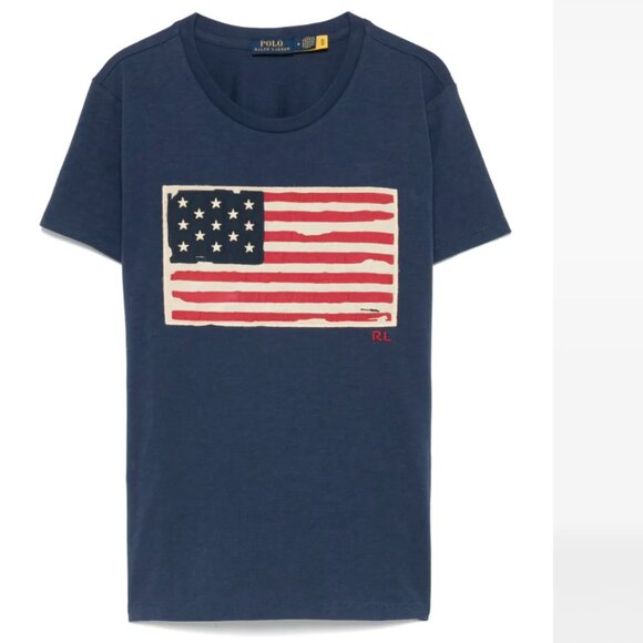 Polo Ralph Lauren flag-appliqué T-shirt S in Navy Distressed - Picture 5 of 5